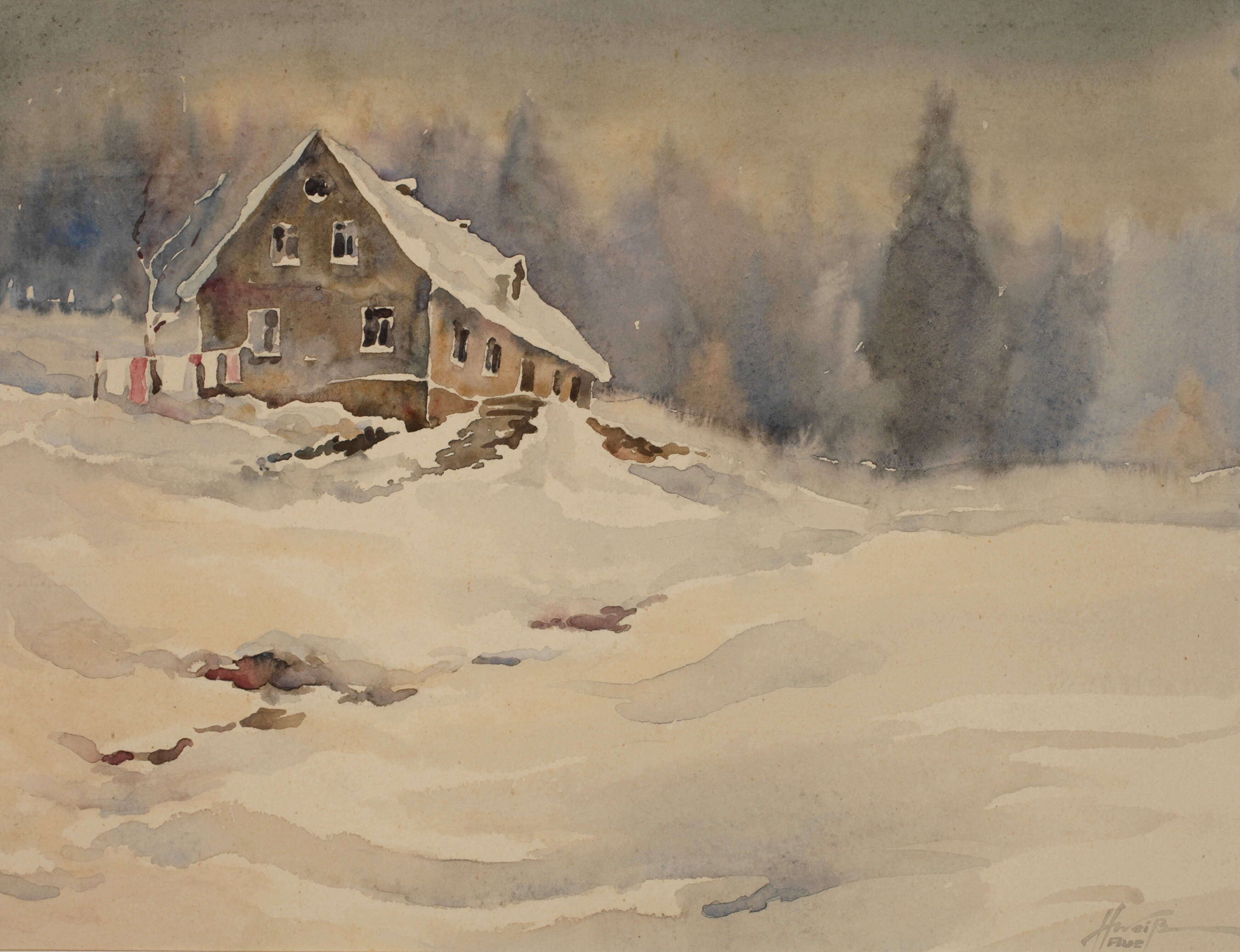 Hans Weiß-Aue, Verschneites Bauernhaus