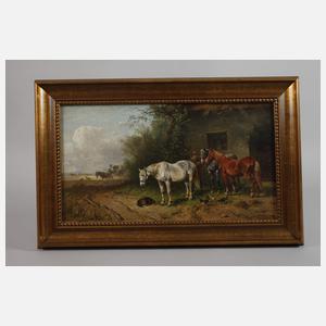 Prof. Ludwig Hartmann, "Drei Pferde vor der Schmiede"