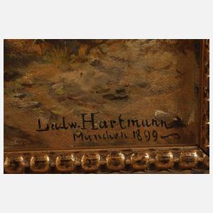 Prof. Ludwig Hartmann, "Drei Pferde vor der Schmiede"