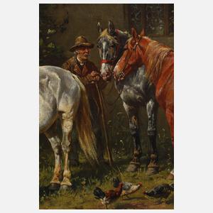 Prof. Ludwig Hartmann, "Drei Pferde vor der Schmiede"