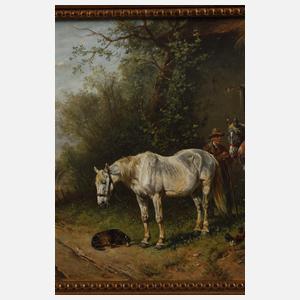 Prof. Ludwig Hartmann, "Drei Pferde vor der Schmiede"