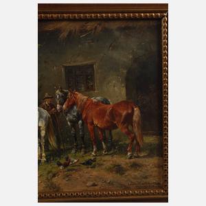 Prof. Ludwig Hartmann, "Drei Pferde vor der Schmiede"