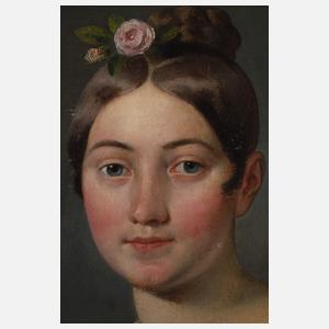 Albert Theer, attr., Biedermeier-Dame mit Pelzkrawatte