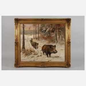Willy Lorenz, Wildschweinrotte im Winterwald