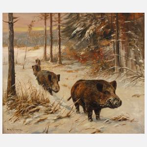 Willy Lorenz, Wildschweinrotte im Winterwald