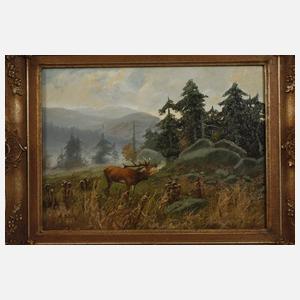 A. Mötsch, Röhrender Hirsch im Gebirge