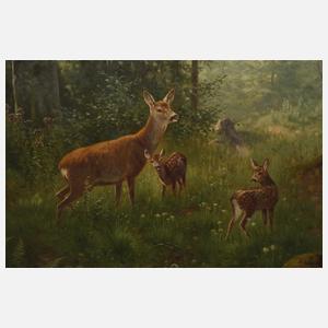 Ludwig Skell, Ricke mit Kitzen am Waldesrand