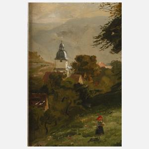 Wilhelm Carl Zimmer, Landschaft mit Dorfkirche