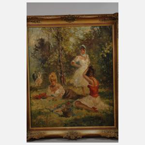 Drei Mädchen beim Picknick im Park