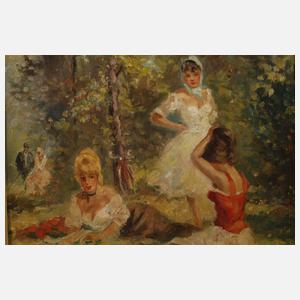 Drei Mädchen beim Picknick im Park