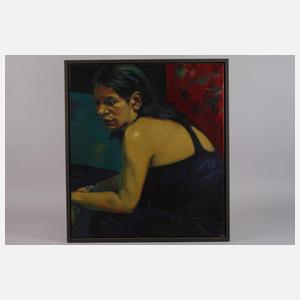 "Portrait einer sitzenden Frau"