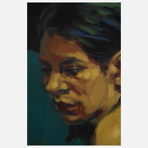 "Portrait einer sitzenden Frau"