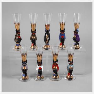 Orrefors neun Gläser "The Sparkling Devil"