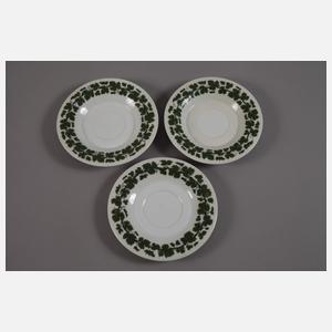 Meissen drei Teegedecke und Teedose Weinlaubdekor