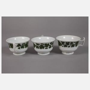 Meissen drei Teegedecke und Teedose Weinlaubdekor