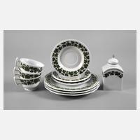 Meissen drei Teegedecke und Teedose Weinlaubdekor111