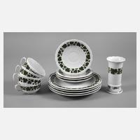 Meissen vier Teegedecke und Vase Weinlaubdekor111