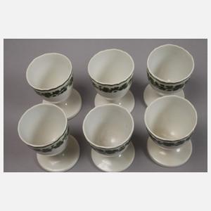 Meissen sechs Eierbecher und Saliere Weinlaubdekor