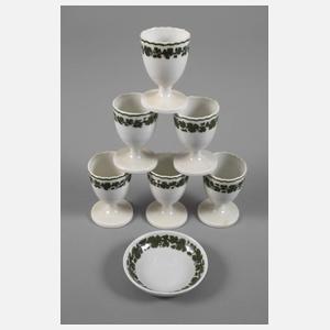 Meissen sechs Eierbecher und Saliere Weinlaubdekor
