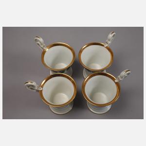 Meissen vier Tassen Weinlaubdekor mit Goldrand