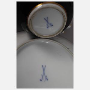 Meissen sieben Schokoladentassen Farbfond