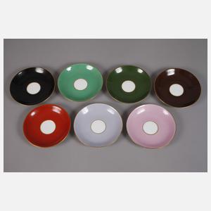 Meissen sieben Schokoladentassen Farbfond