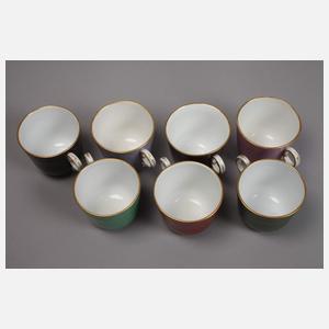 Meissen sieben Schokoladentassen Farbfond
