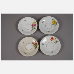 Meissen vier Teetassen und Blattschale "Blume 1"