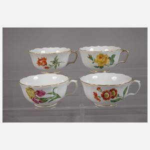 Meissen vier Teetassen und Blattschale "Blume 1"