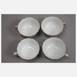 Meissen vier Teetassen und Blattschale "Blume 1"