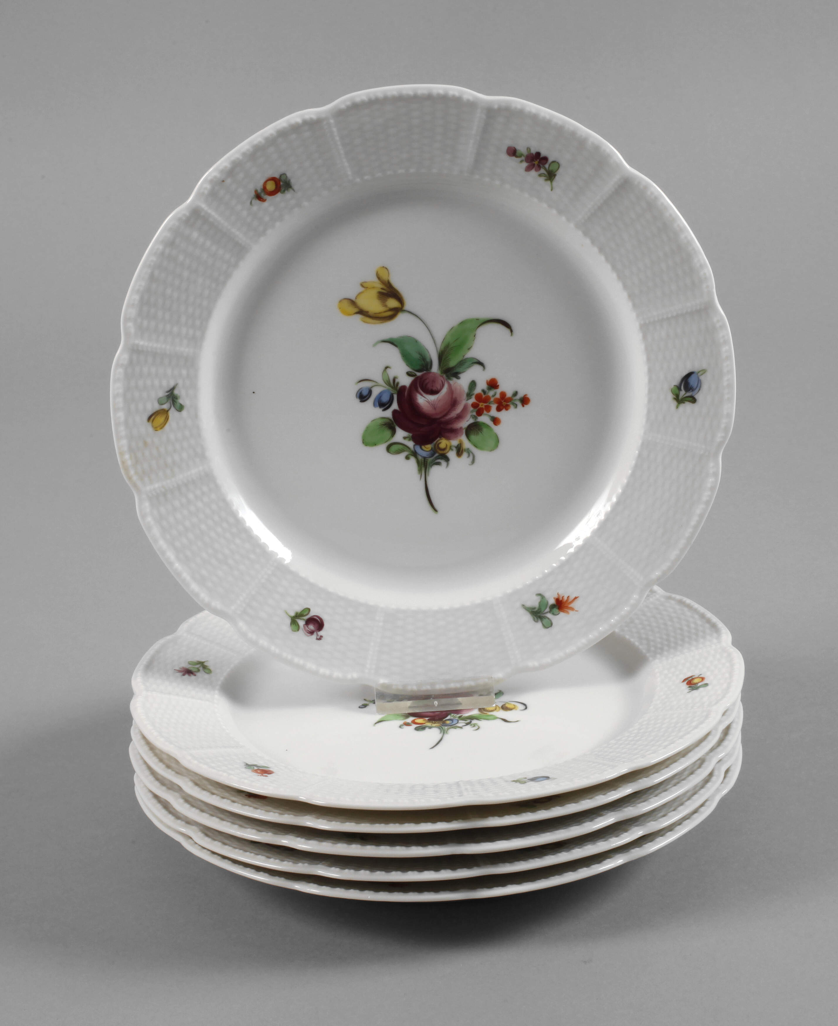 Nymphenburg sechs Dessertteller Blumenmalerei