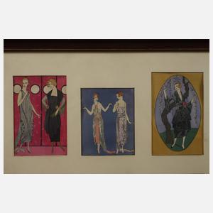 Sechs Wiener Art déco-Modedarstellungen