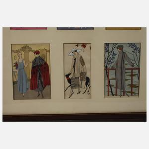 Sechs Wiener Art déco-Modedarstellungen