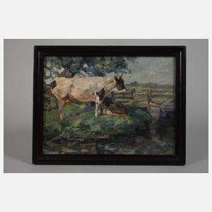 Monogrammist O.R., Kühe am Gatter