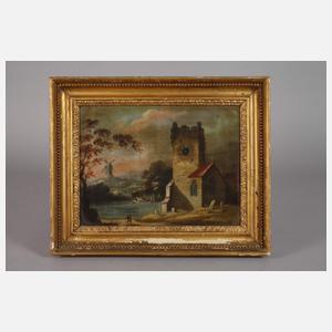 Abendliche Impression mit Burg und Windmühle