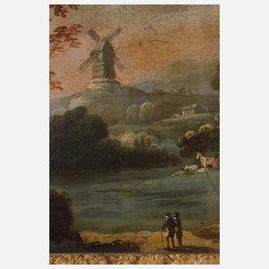 Abendliche Impression mit Burg und Windmühle