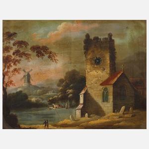 Abendliche Impression mit Burg und Windmühle