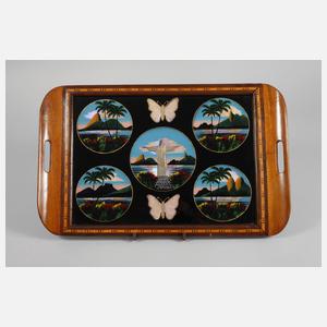 Tablett mit Hinterglasmalerei