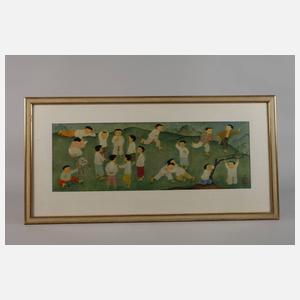 Farblithografie Kinder beim Spiel