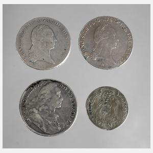 Vier Silbermünzen Österreich und Bayern