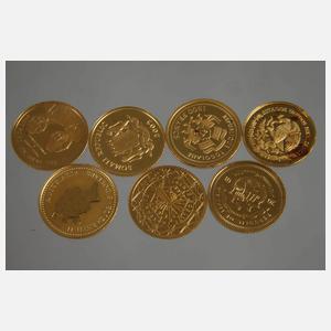 Sieben Münzen Gold 999