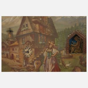 Kleine Bilderuhr mit Automat