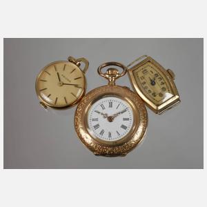 Drei Damenuhren Gold