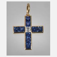 Kreuzanhänger mit Saphiren und Diamant111