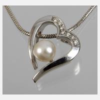 Herzanhänger mit Perle und Brillanten an Kette111