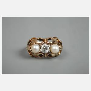 Damenring mit Diamant und Perlen