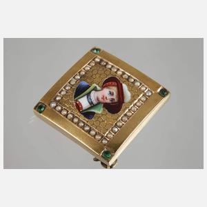 Feine Brosche mit Emaille und Perlen