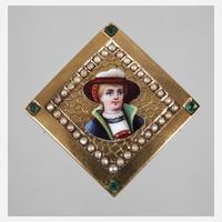 Feine Brosche mit Emaille und Perlen111