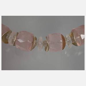 Designkette mit Rosenquarz und Silber
