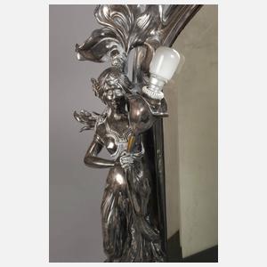 Großer Jugendstil Tischspiegel mit Leuchte